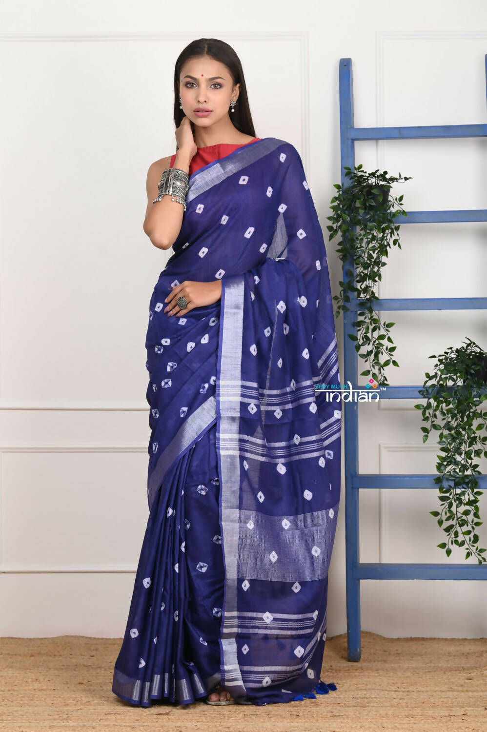 Very Much Indian Handmade Tie And Dye Cotton Saree By Women Weavers - Indigo Blue CH_Block One of our bestsellers