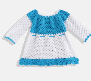 ChutPut Hand knitted Crochet AquaWool Dress For Baby Girls - Blue - Distacart