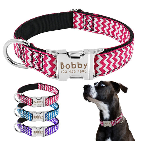 Dog Collar Nylon Personalized Engraved ID Tag AntiLost Adjustable Collars