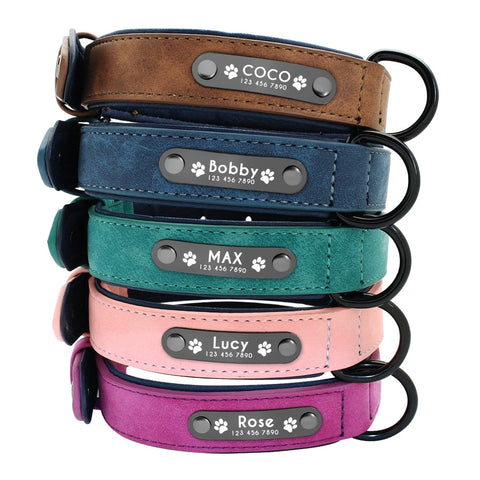 Personalized Leather Dog Collars Custom Pet Name ID Free Engraving