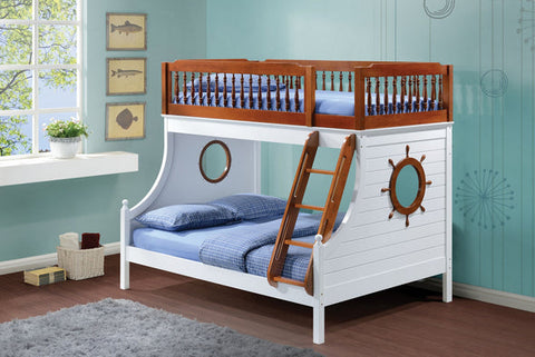Twin Over Full Oak and White Bunk Bed