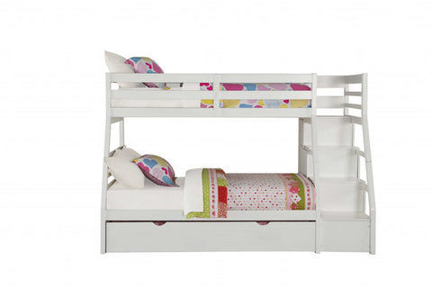 Twin Over Full White Storage Ladder and Trundle Bunk Bed