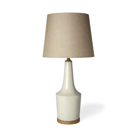 White Crackle and Natural Ceramic Table or Desk Lamp