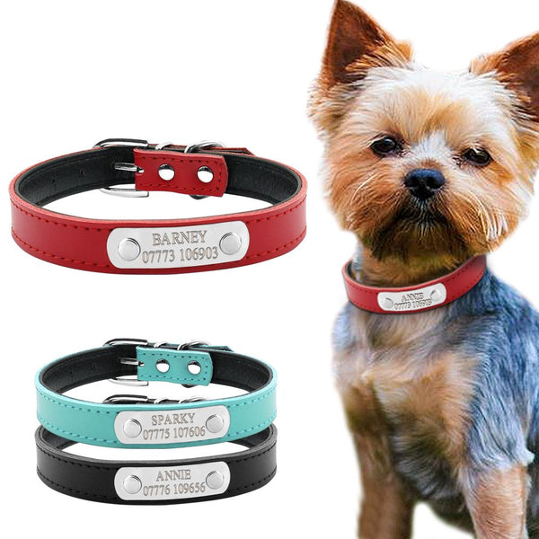 Leather Personalized Dog Collars Custom Pet Name ID Collar Free Engraving