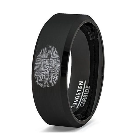 Fingerprint Engraved Black Tungsten Men's Wedding Band