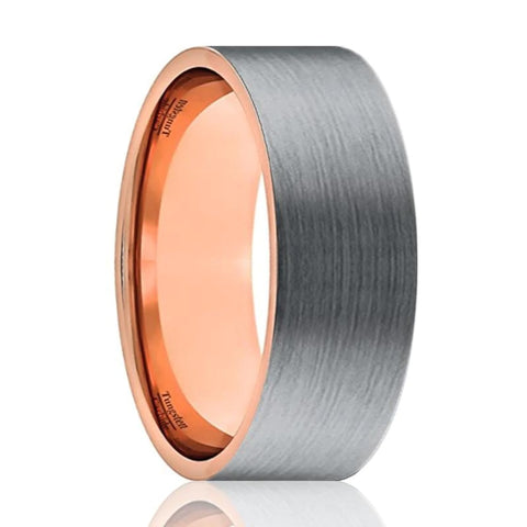 Pipe Cut Rose Gold and Silver Brushed Flat Tungsten Men's Wedding Band