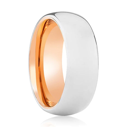 Rose Gold Tungsten Silver Shiny Domed