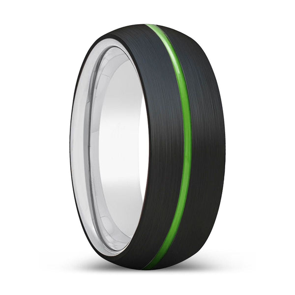 HAMLET  Purple Ring, Black Tungsten Ring, Green Groove, Domed