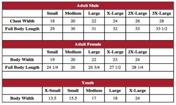 Hanes Long Size Chart