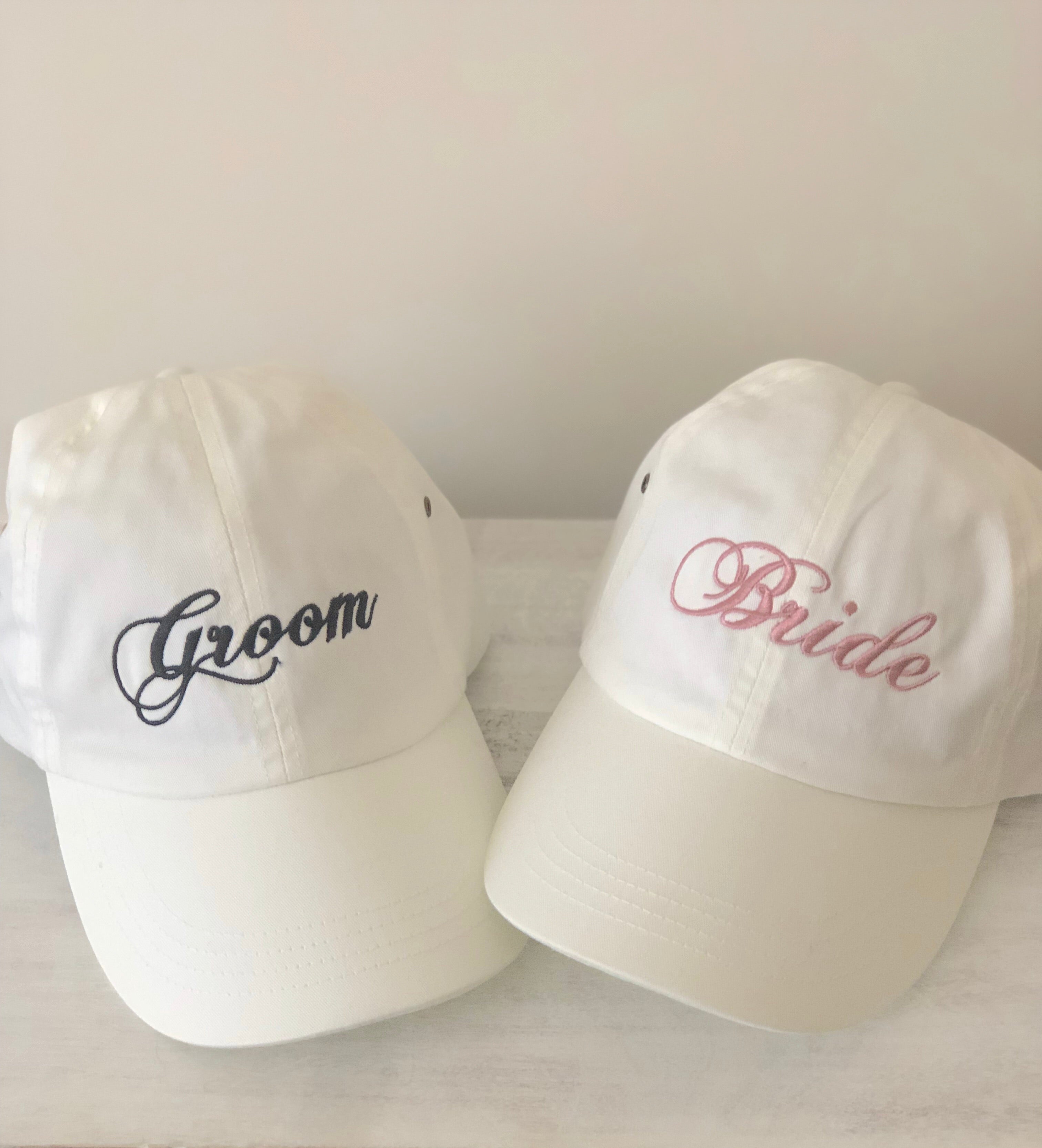 Embroidered Bride Groom Hat Set White Godmama Wear Llc