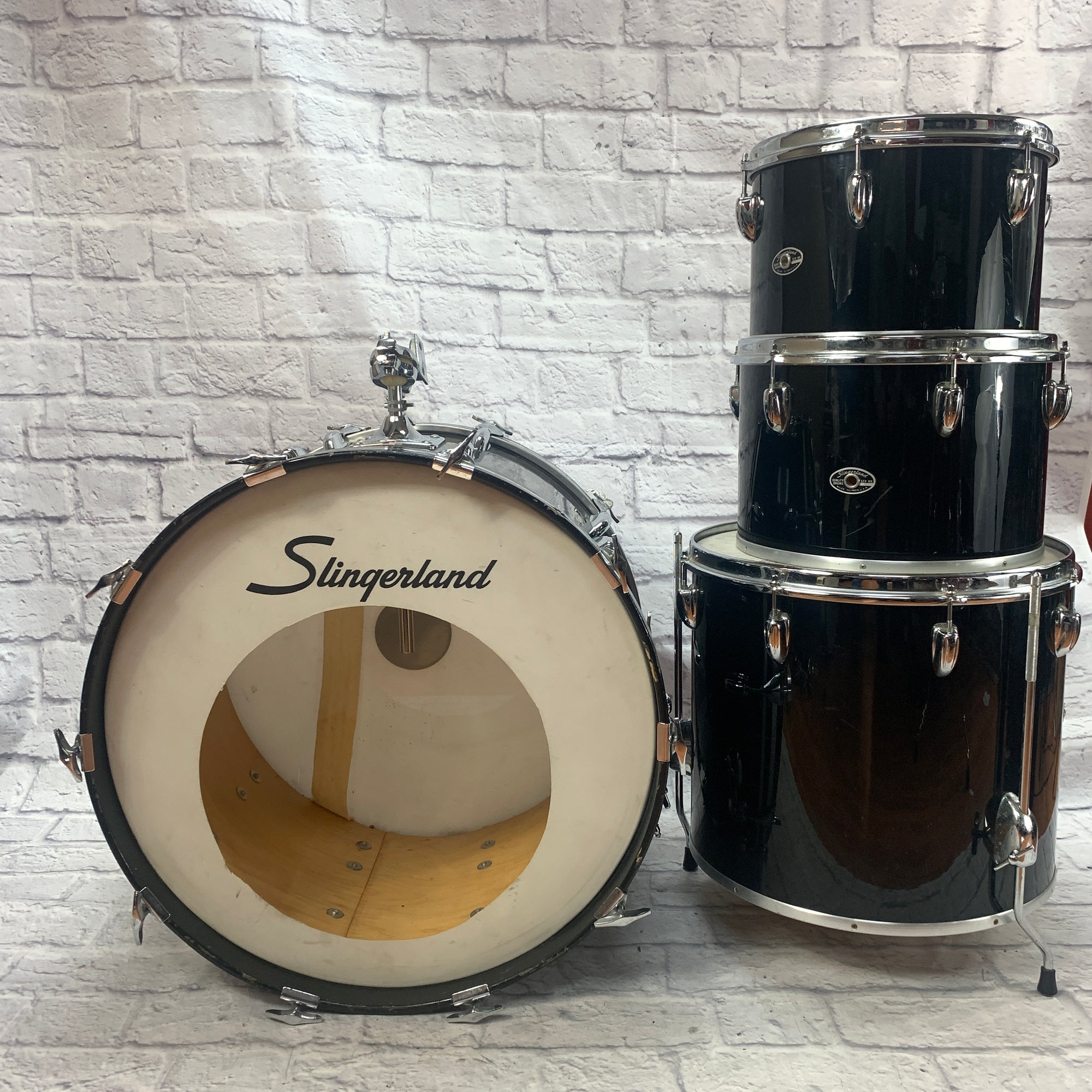 Vintage 1970s Slingerland 4 Pc Drum Set Black Evolution Music 6694