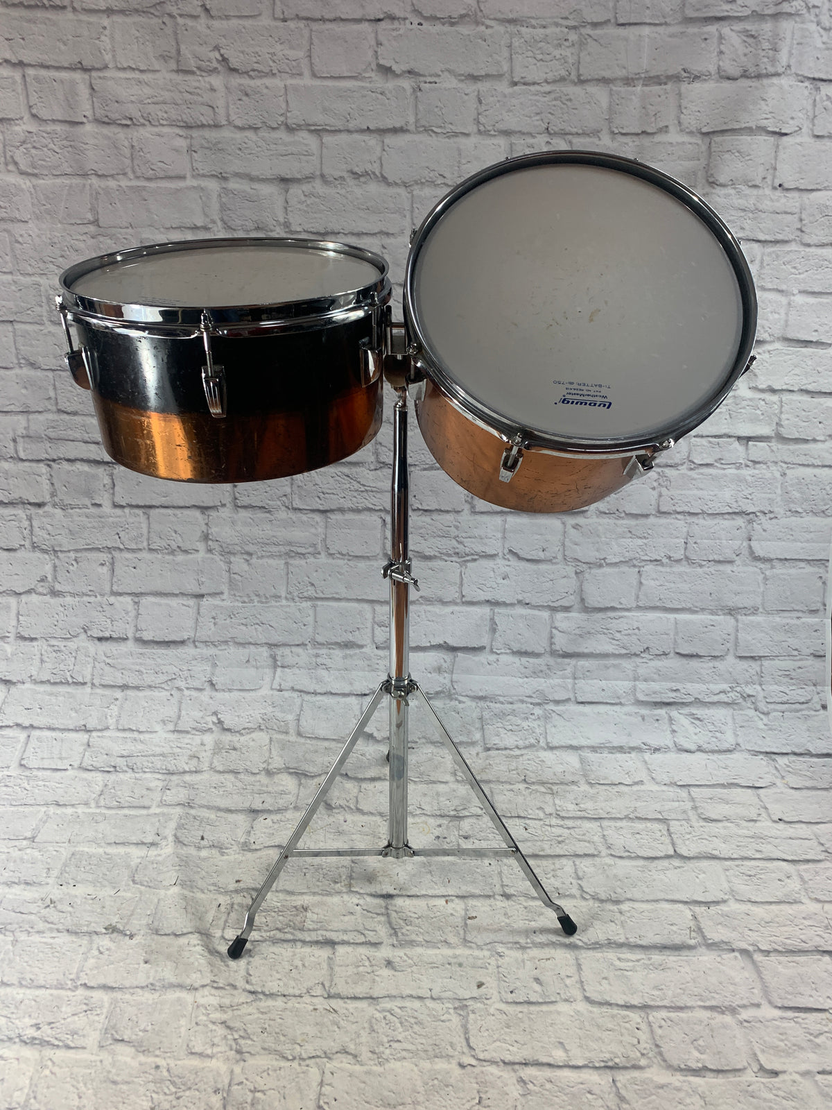 Ludwig Copper Timbale Set 13 14 with Stand Timbales - Evolution Music