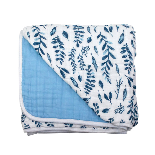 Bebe Au Lait blue leaves & cornflower classic muslin snuggle blanket