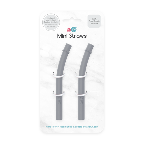 Ezpz grey mini straws replacement pack against white backdrop