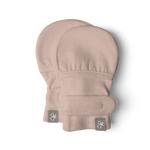 Goumikids rose bamboo organic cotton stay-on mitts against white backdrop