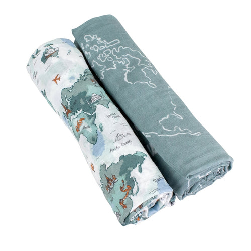 World Map/Someday Oh-So-Soft Muslin Swaddle Blanket Set