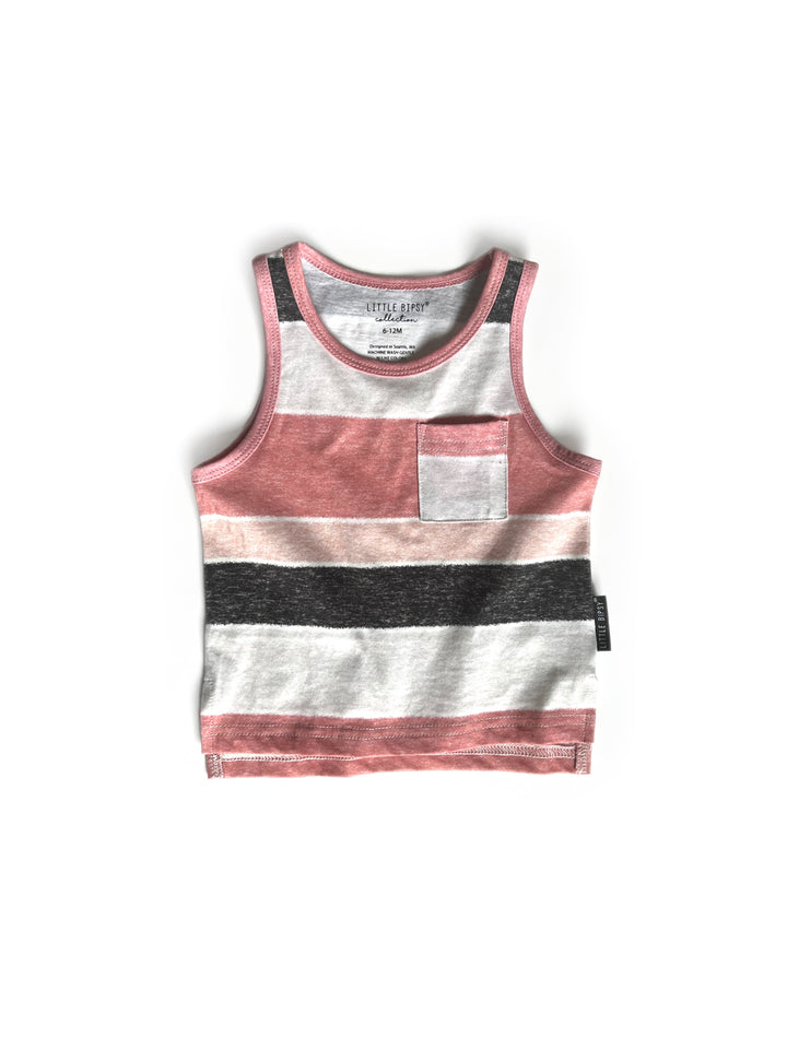 Washed Stripe Pocket Tank - Pink