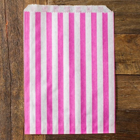 pink and white striped gift bags