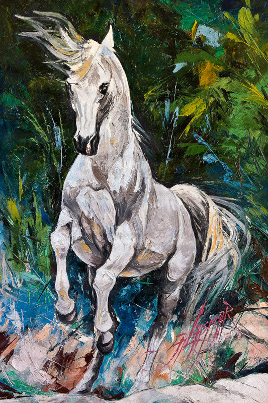 Palette Knife Oil Painting on Canvas of "Thee Onyx. Black Arabian " 36"x24" SOLD