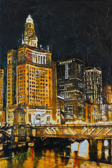 Palette Knife Oil Painting on Canvas of "#2Chicago" 18x14"