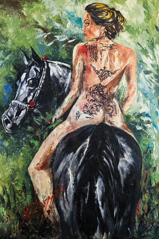 Palette Knife Oil Painting on Canvas of "Angelina Jolie wanted Arabian" 36"x24"
