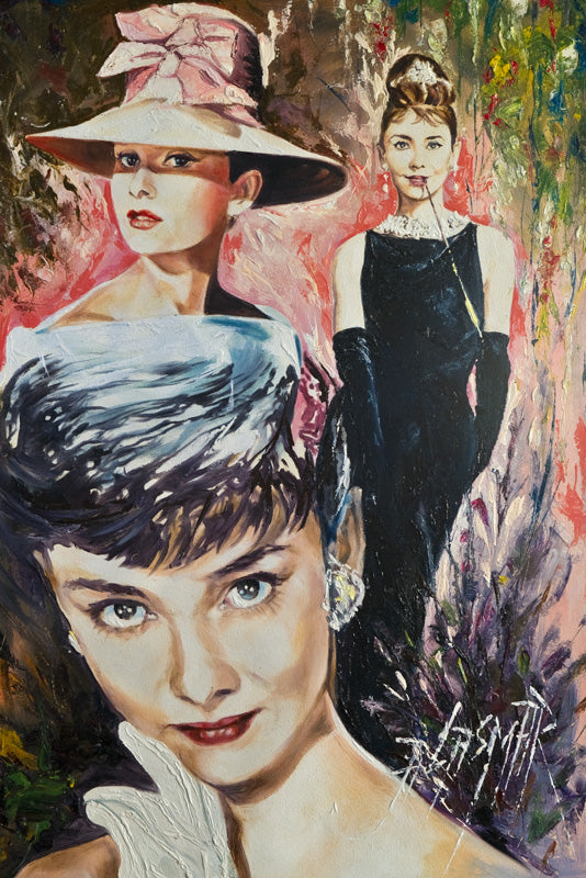 Palette Knife Oil Painting on Canvas of Audrey Hepburn 36"x24"