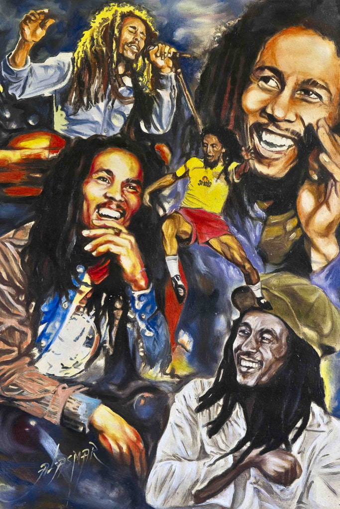 Palette Knife Oil Painting on Canvas of Bob Marley  27"x19.5" With Fram