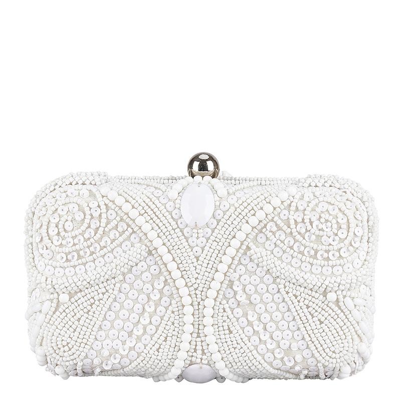 white beaded clutch bag