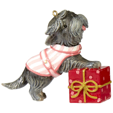 RAZ Imports Christmas Dog Ornament Terrier Standing on Gift Box