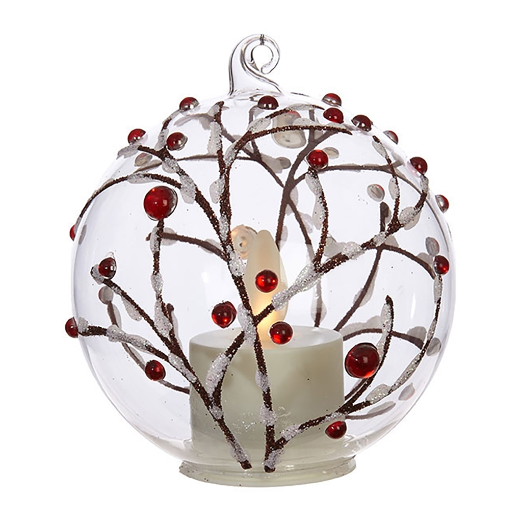 RAZ Imports Christmas Ornament Berry Branches with Flameless Tealight