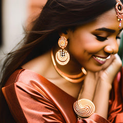 beautiful woman wearing copper jewellery