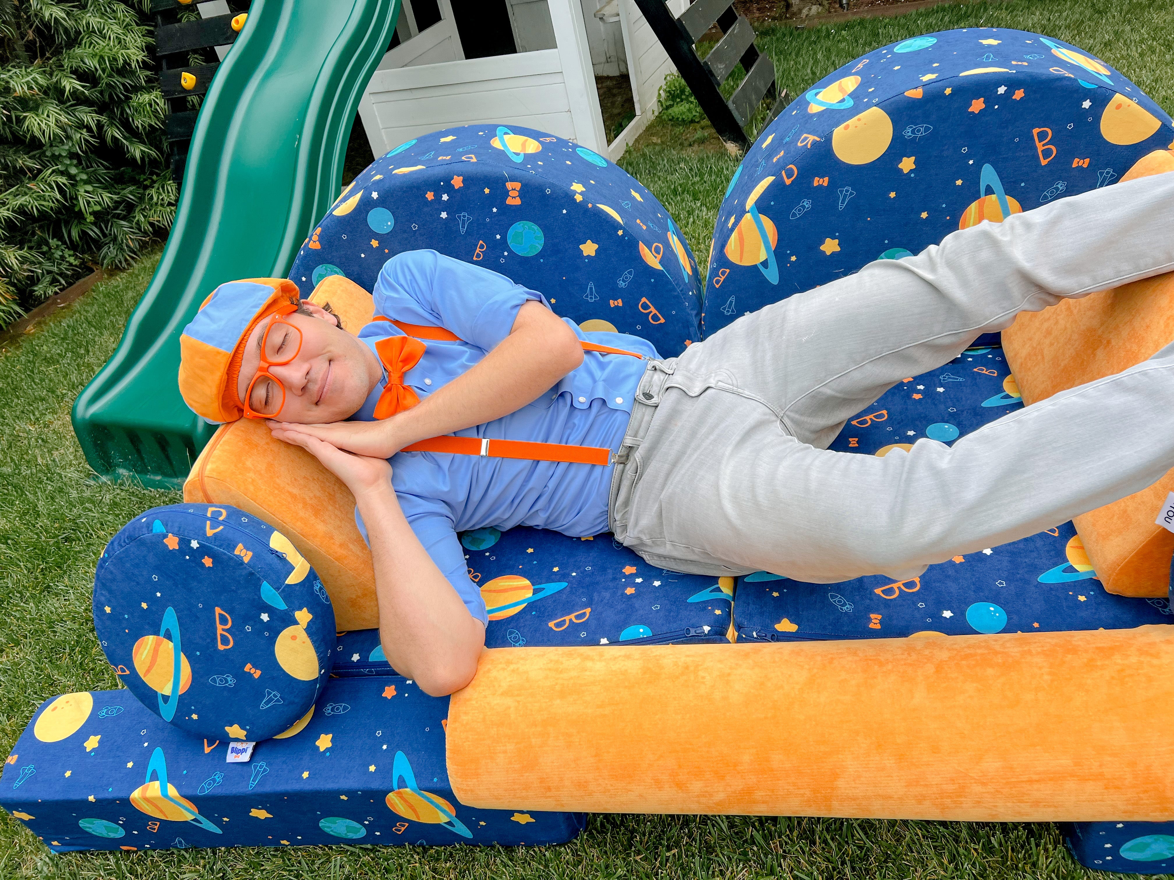 Blippi Sleeping on Space Joey Play Couch