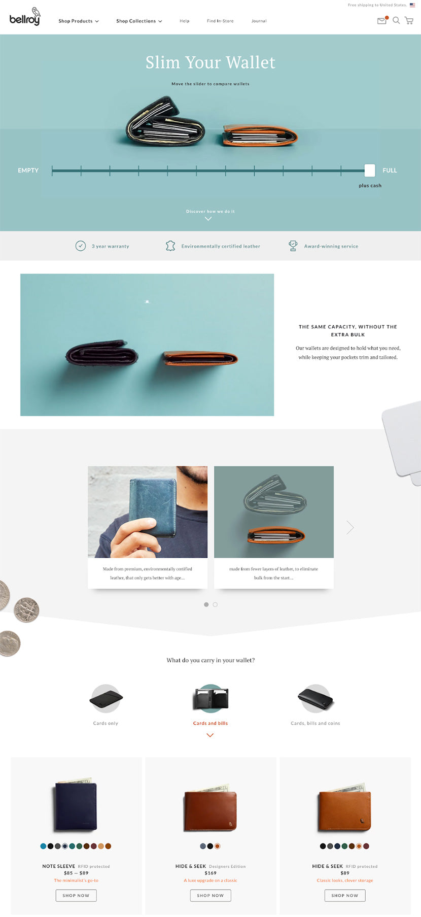 Bellroy landing page