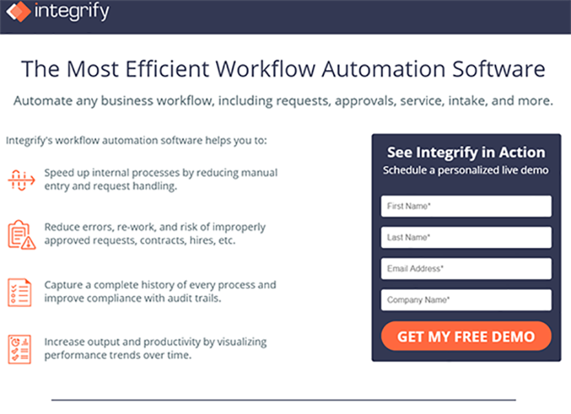 Integrify landing page version B