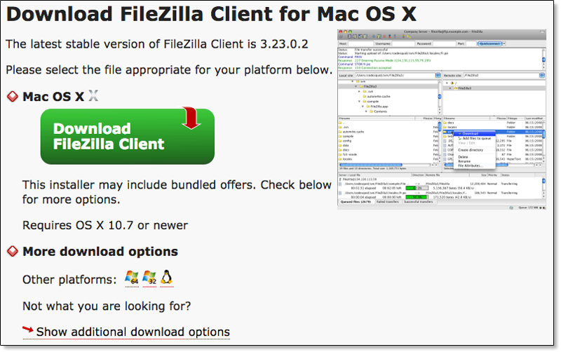 Choose the oparating system of filezilla