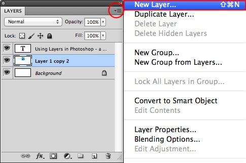 Create new layer from upper right corner of layer panel