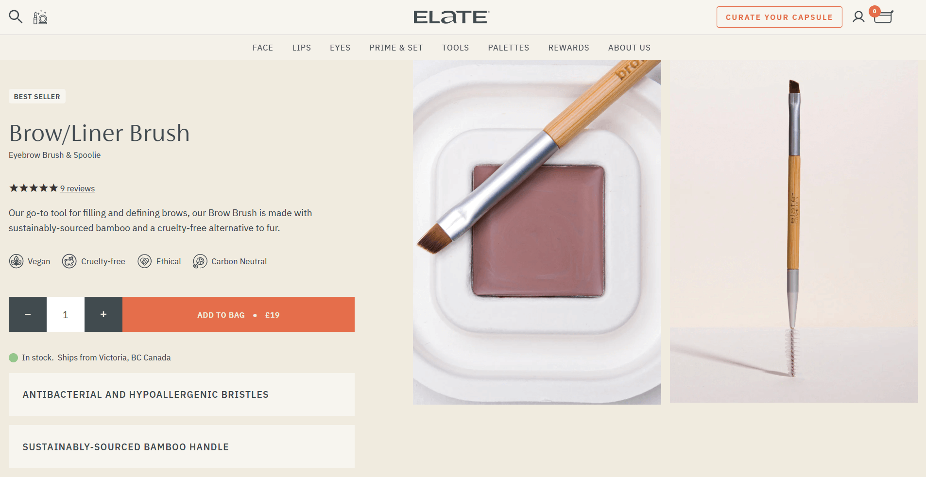 screenshot of Elate Beauty website