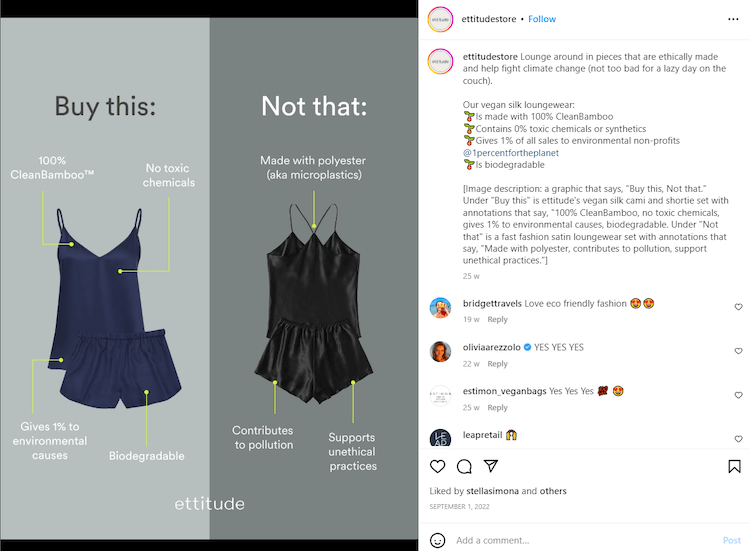 screenshot of Ettitude Instagram post