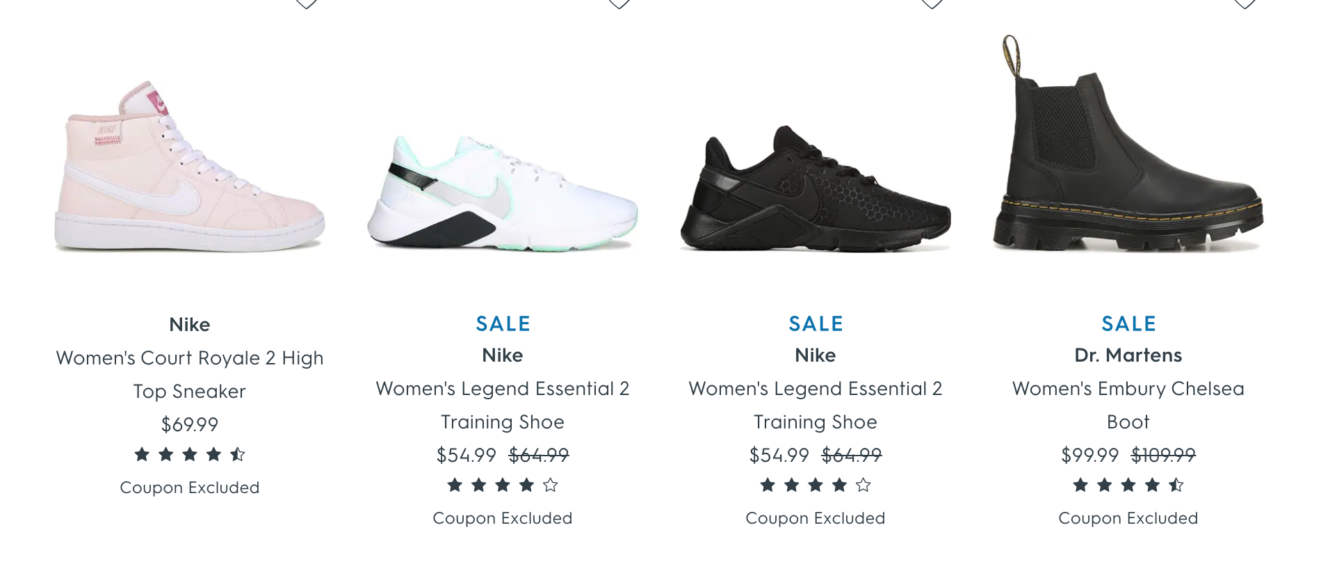Screenshot of Famous Footwear main product images for a sneaker, a shoe, another shoe, and a boot