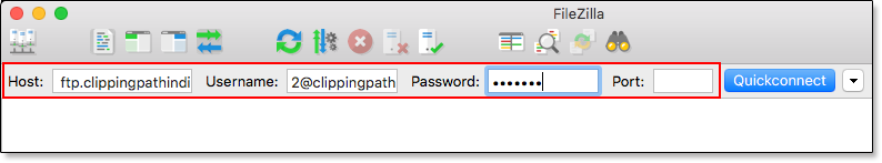 Fields for entering your host-user name password and port