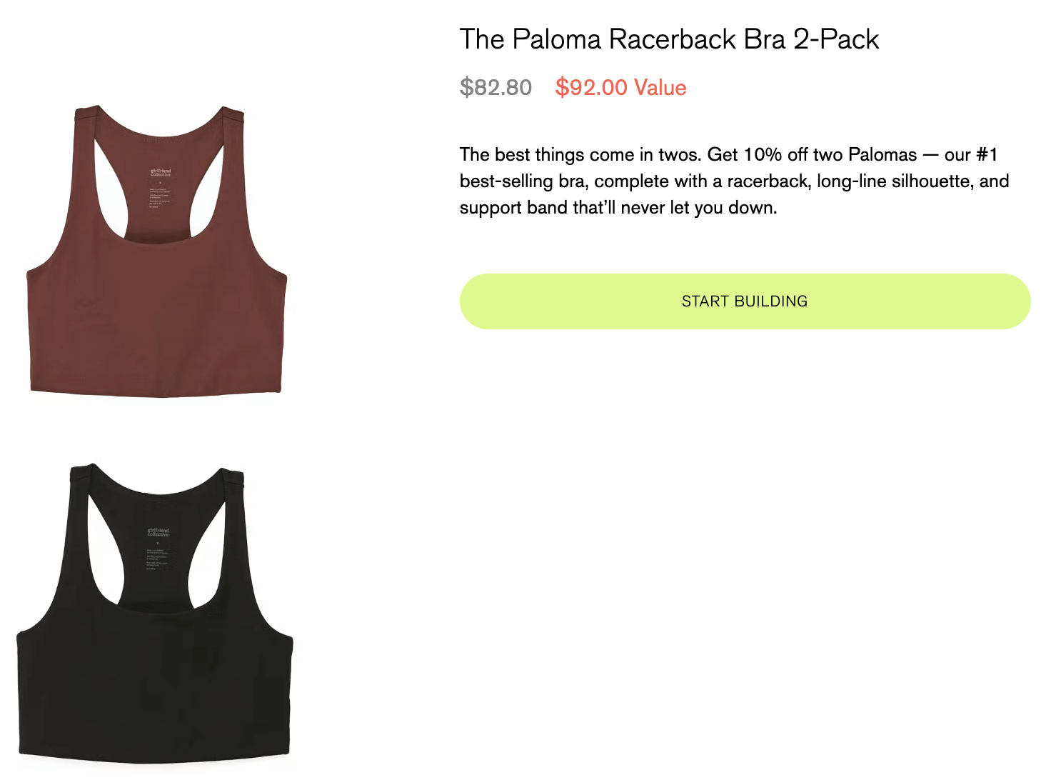 screenshot of Girlfriend Collective product page