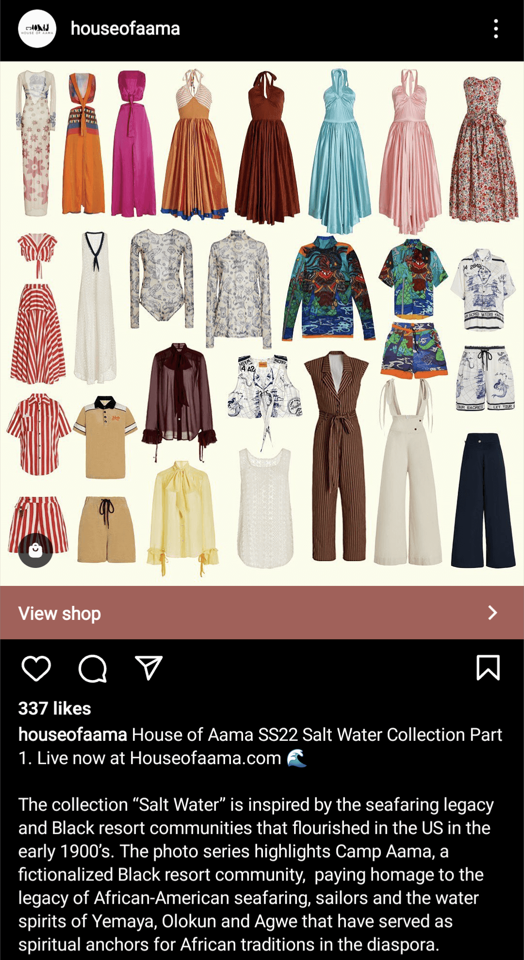 screenshot of House of Aama Instagram post with ghost mannequin product photos