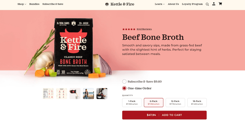 screenshot of Kettle & Fire product page