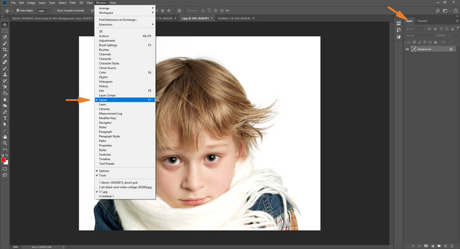 Set up layers to edit hair on a white background