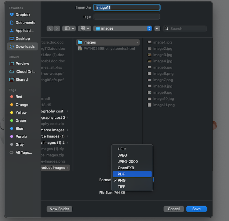 Mac file format dropdown menu