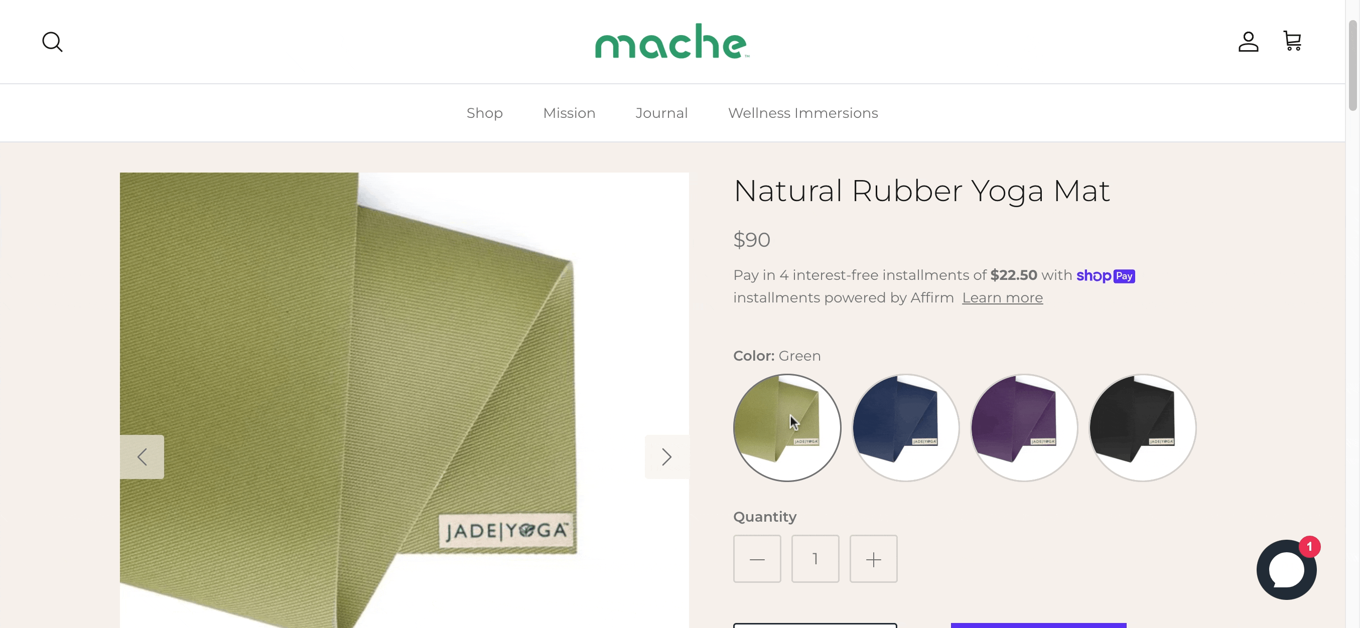 screen recording of Mache yoga mat product page