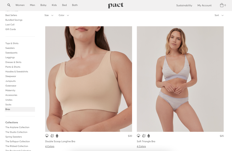 screenshot of Pact online store