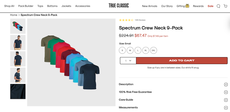 screenshot of True Classic 9-pack t-shirt bundle