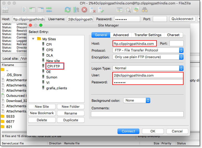 User interface of the site manager together with new site