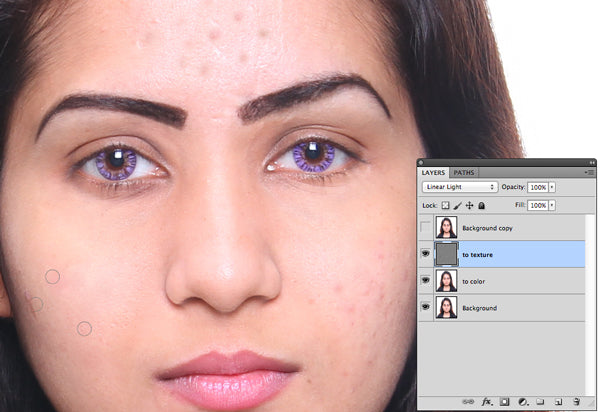 Using clone stamp tool selecting-the-clear-area-and-dragging-them to the spots area of skin